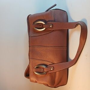 Vintage Fossil Pink Pebbled Leather Satchel Shoulder Bag Silver Hardware